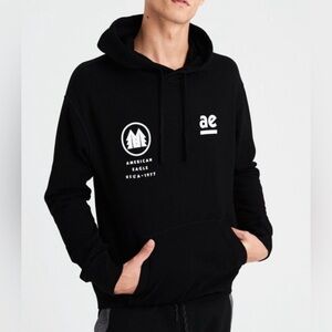 American Eagle Outfitters Black Hoodie with White Logo Graphic